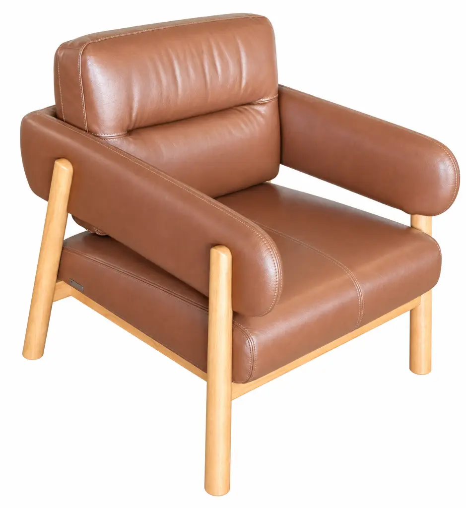 Caramel Leather Scandinavian Armchair.webp