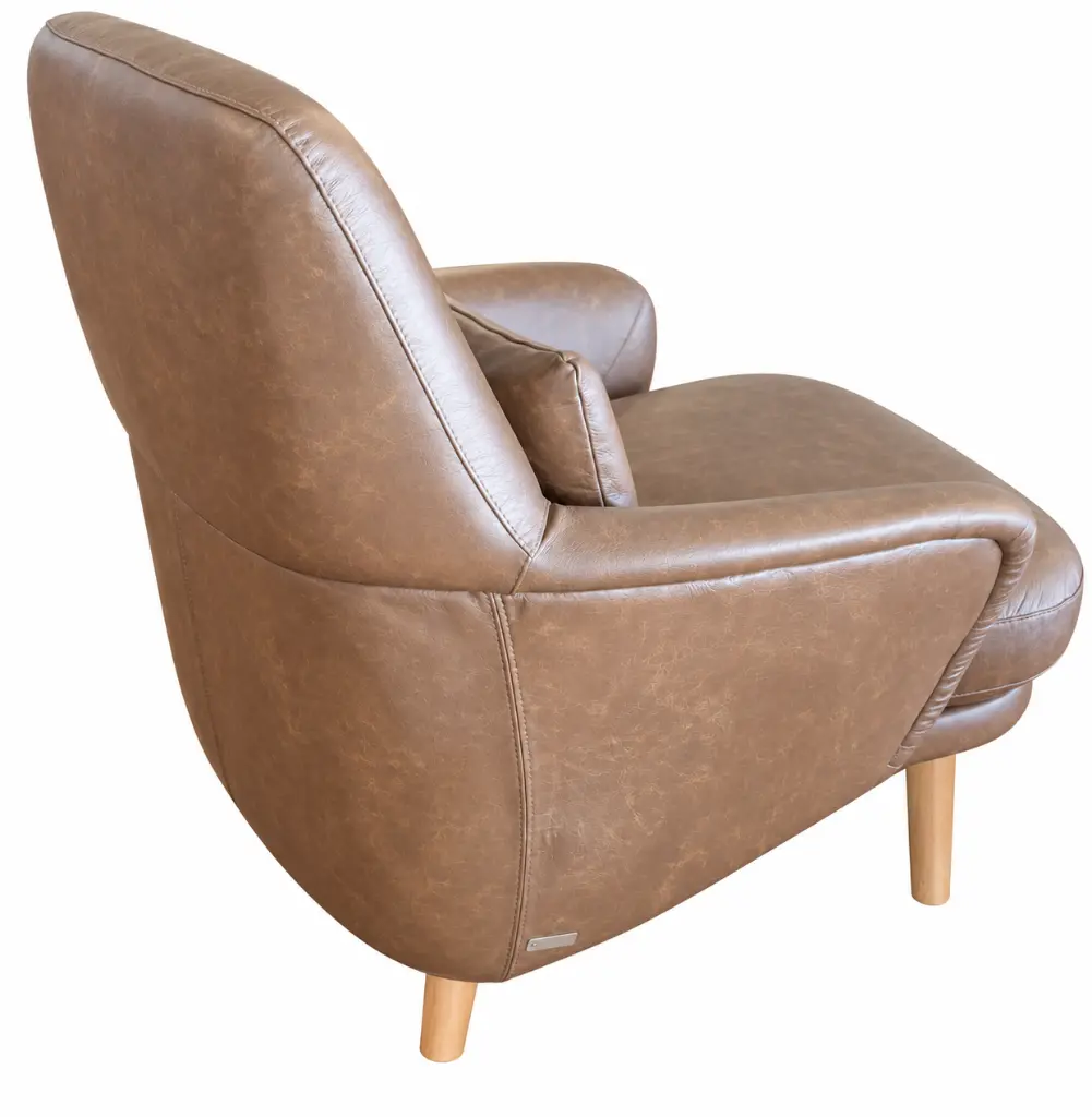 Brown Leather Armchair on Wooden Legs.webp