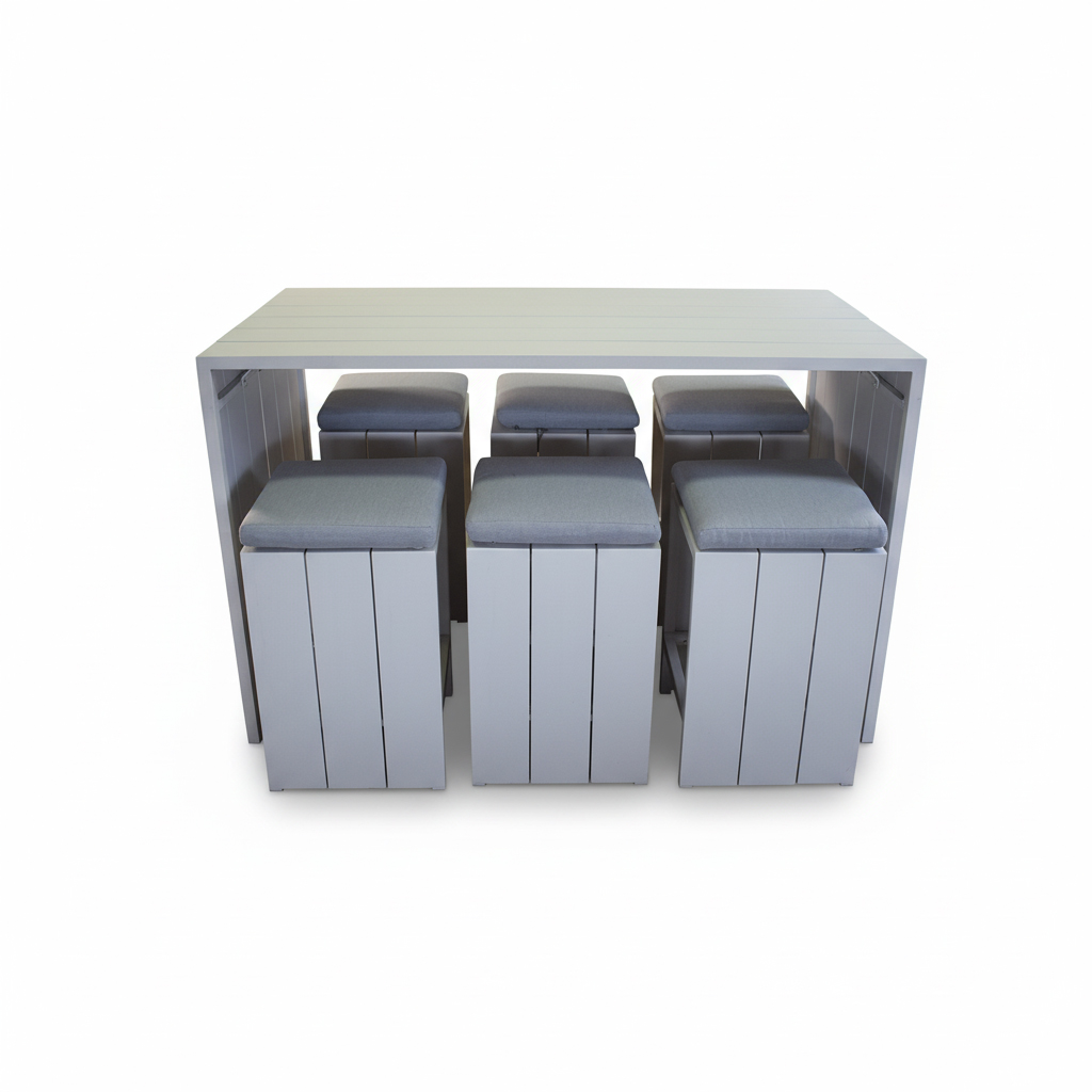 MESA BAR ABDONA BLANCA CON 6 BANCOS CON COJÍN HAI19BT019-16085A-WHITE