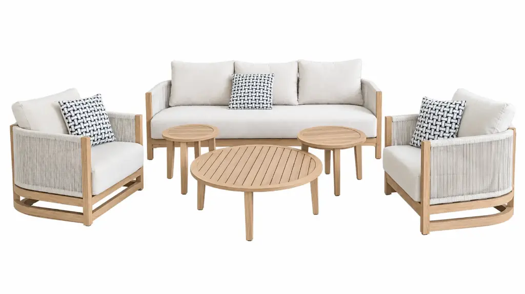 SET SOFA TRIPLE MAUI TECA 1 SOFA INDIVIDUAL 1 GIRATORIO  2 MESAS CENTRO Y MESA LATERAL HAI23C071A-W