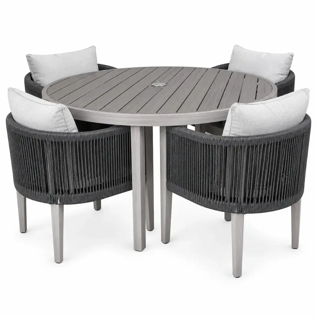 SET COMEDOR MESA MAUI REDONDA 4 SILLAS CON BRAZOS HAI23C176A-W