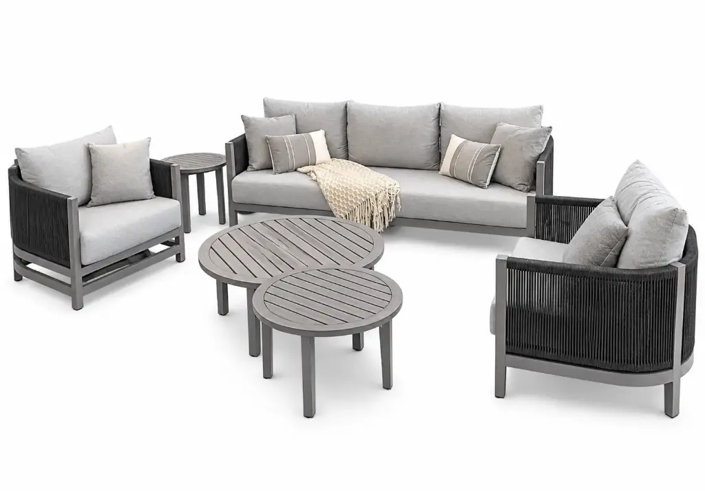 SET SOFA TRIPLE MAUI GRIS 1 SOFA INDIVIDUAL 1 GIRATORIO  2 MESAS CENTRO Y MESA LATERAL HAI23C071A