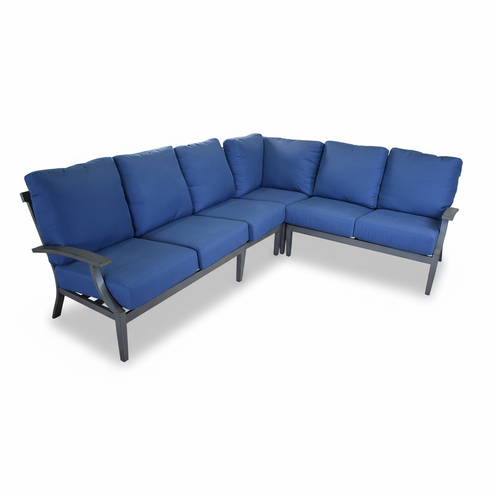 SOFA EN L GRIS COJINES AZUL HAI16C067ALS