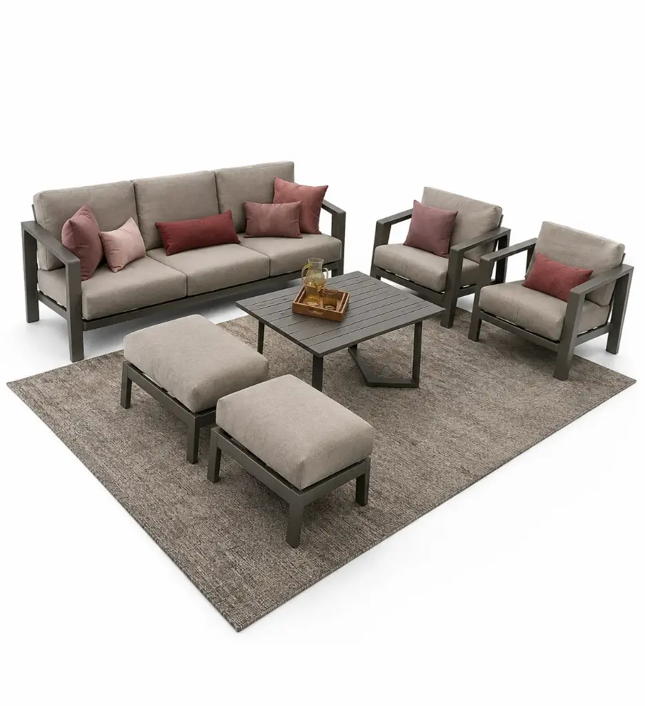 SET SOFA TRIPLE MOSCÚ 2 INDIVIDUALES 2 OTOMANOS Y MESA CENTRO GRIS HAI24C206A-G