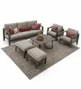 SET SOFA TRIPLE MOSCÚ 2 INDIVIDUALES 2 OTOMANOS Y MESA CENTRO GRIS HAI24C206A-G