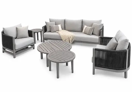 SET SOFA TRIPLE MAUI GRIS 1 SOFA INDIVIDUAL 1 GIRATORIO  2 MESAS CENTRO Y MESA LATERAL HAI23C071A