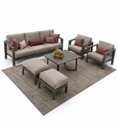 SET SOFA TRIPLE MOSCÚ 2 INDIVIDUALES 2 OTOMANOS Y MESA CENTRO GRIS HAI24C206A-G
